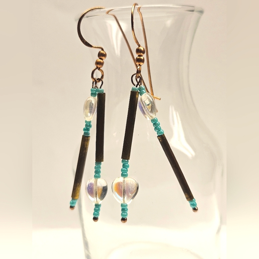 Glass Heart and Copper Earrings